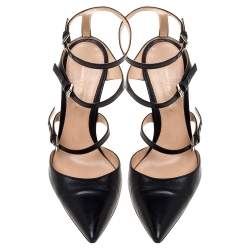 Pre Owned Gianvito Rossi Black Leather Carey Triple Ankle Strap Pumps Size 36