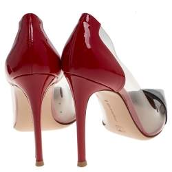 Pre Owned Gianvito Rossi Red/Black Patent Leather and PVC Plexi Pointed Toe Pumps Size 37