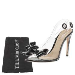 Pre Owned Gianvito Rossi Black/Transparent PVC Flexi Bow Slingback Peep Toe Pumps Size 38.5