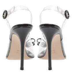 Pre Owned Gianvito Rossi Black/Transparent PVC Flexi Bow Slingback Peep Toe Pumps Size 38.5