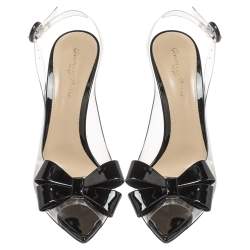 Pre Owned Gianvito Rossi Black/Transparent PVC Flexi Bow Slingback Peep Toe Pumps Size 38.5