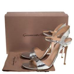 Pre Owned Gianvito Rossi Silver Leather Ankle Strap Sandals Size 41