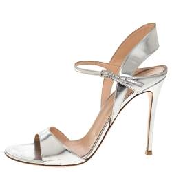 Pre Owned Gianvito Rossi Silver Leather Ankle Strap Sandals Size 41