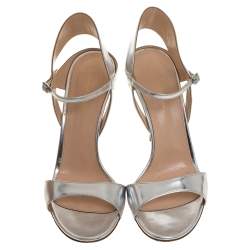 Pre Owned Gianvito Rossi Silver Leather Ankle Strap Sandals Size 41