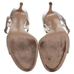 Pre Owned Gianvito Rossi Silver Leather Ankle Strap Sandals Size 41