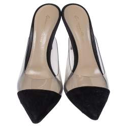 Pre Owned Gianvito Rossi Black Suede and PVC Plexi Pointed Toe Mule Sandals Size 39