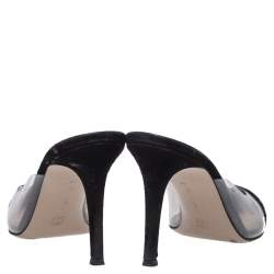 Pre Owned Gianvito Rossi Black Suede and PVC Plexi Pointed Toe Mule Sandals Size 39