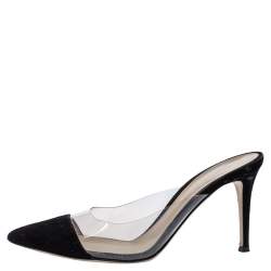 Pre Owned Gianvito Rossi Black Suede and PVC Plexi Pointed Toe Mule Sandals Size 39