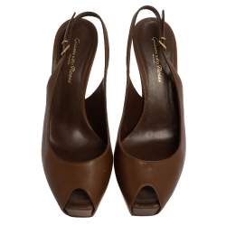 Pre Owned Gianvito Rossi Brown Leather Peep Toe Platform Pumps Size 39