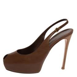 Pre Owned Gianvito Rossi Brown Leather Peep Toe Platform Pumps Size 39