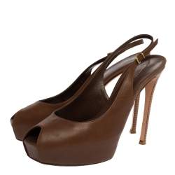 Pre Owned Gianvito Rossi Brown Leather Peep Toe Platform Pumps Size 39