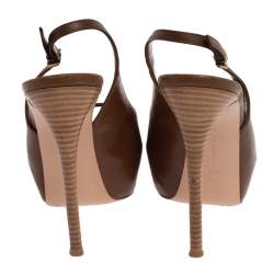 Pre Owned Gianvito Rossi Brown Leather Peep Toe Platform Pumps Size 39