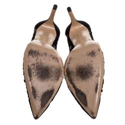 Pre Owned Gianvito Rossi Black Suede And Lace Pointed Toe Pumps Size 40.5