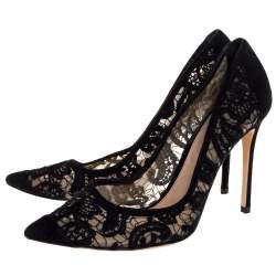 Pre Owned Gianvito Rossi Black Suede And Lace Pointed Toe Pumps Size 40.5