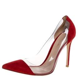 Pre Owned Gianvito Rossi Red Suede and PVC Plexi Pumps Size 41.5