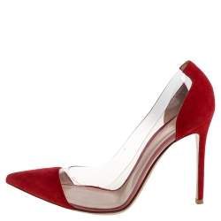 Pre Owned Gianvito Rossi Red Suede and PVC Plexi Pumps Size 41.5