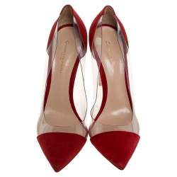 Pre Owned Gianvito Rossi Red Suede and PVC Plexi Pumps Size 41.5