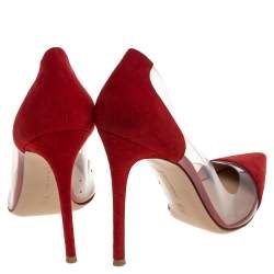 Pre Owned Gianvito Rossi Red Suede and PVC Plexi Pumps Size 41.5