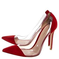 Pre Owned Gianvito Rossi Red Suede and PVC Plexi Pumps Size 41.5