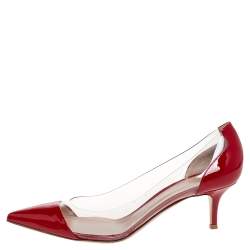 Pre Owned Gianvito Rossi Red Patent Leather and PVC Plexi Pointed Toe Pumps Size 40.5