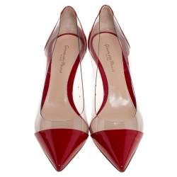 Pre Owned Gianvito Rossi Red Patent Leather and PVC Plexi Pointed Toe Pumps Size 40.5