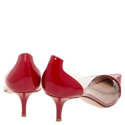 Pre Owned Gianvito Rossi Red Patent Leather and PVC Plexi Pointed Toe Pumps Size 40.5