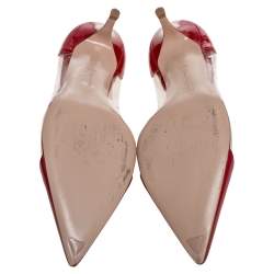 Pre Owned Gianvito Rossi Red Patent Leather and PVC Plexi Pointed Toe Pumps Size 40.5