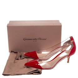 Pre Owned Gianvito Rossi Red Patent Leather and PVC Plexi Pointed Toe Pumps Size 40.5