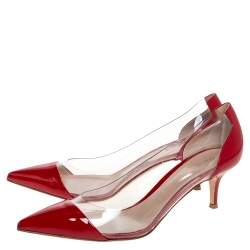 Pre Owned Gianvito Rossi Red Patent Leather and PVC Plexi Pointed Toe Pumps Size 40.5