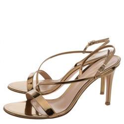 Pre Owned Gianvito Rossi Metallic Bronze Mirror Leather 'Manhattan' Ankle Strap Sandals Size 39