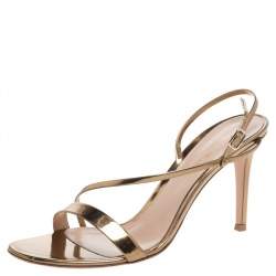 Pre Owned Gianvito Rossi Metallic Bronze Mirror Leather 'Manhattan' Ankle Strap Sandals Size 39