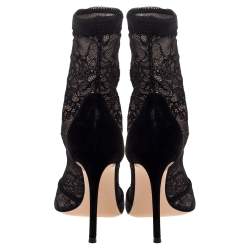 Pre Owned Gianvito Rossi Black Lace and Suede Sock Peep Toe Booties Size Size 39.5