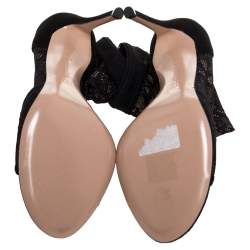 Pre Owned Gianvito Rossi Black Lace and Suede Sock Peep Toe Booties Size Size 39.5