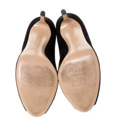 Pre Owned Gianvito Rossi Black Suede Vamp Peep Toe Booties Size 38