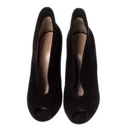 Pre Owned Gianvito Rossi Black Suede Vamp Peep Toe Booties Size 38