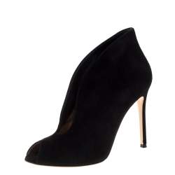 Pre Owned Gianvito Rossi Black Suede Vamp Peep Toe Booties Size 38