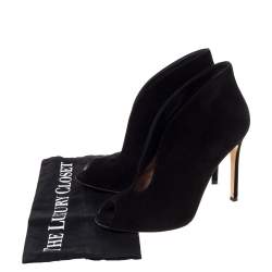 Pre Owned Gianvito Rossi Black Suede Vamp Peep Toe Booties Size 38