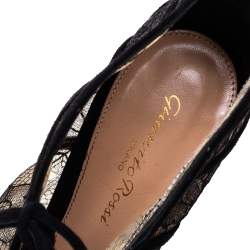 Pre Owned Gianvito Rossi Black Lace and Suede Lace Up Peep Toe Ankle Booties Size Size 39