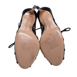 Pre Owned Gianvito Rossi Black Lace and Suede Lace Up Peep Toe Ankle Booties Size Size 39