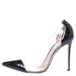 Pre Owned Gianvito Rossi Black Patent Leather And PVC Plexi Pointed Toe Pumps Size 41