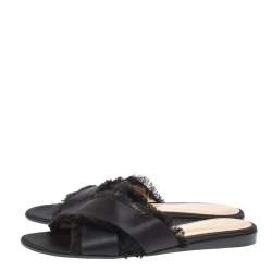 Pre Owned Gianvito Rossi Black Satin Barth Flat Slides Size 38