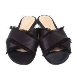 Pre Owned Gianvito Rossi Black Satin Barth Flat Slides Size 38