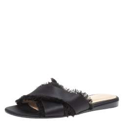 Pre Owned Gianvito Rossi Black Satin Barth Flat Slides Size 38