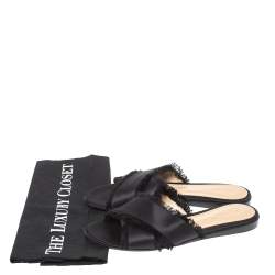 Pre Owned Gianvito Rossi Black Satin Barth Flat Slides Size 38