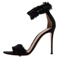 Pre Owned Gianvito Rossi Black Canvas Lola Frayed Ankle Cuff Sandals Size 39