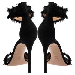 Pre Owned Gianvito Rossi Black Canvas Lola Frayed Ankle Cuff Sandals Size 39