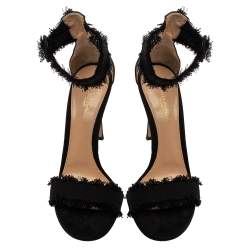 Pre Owned Gianvito Rossi Black Canvas Lola Frayed Ankle Cuff Sandals Size 39