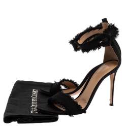 Pre Owned Gianvito Rossi Black Canvas Lola Frayed Ankle Cuff Sandals Size 39