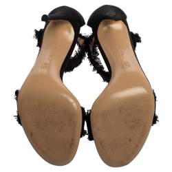 Pre Owned Gianvito Rossi Black Canvas Lola Frayed Ankle Cuff Sandals Size 39