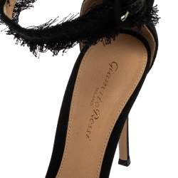 Pre Owned Gianvito Rossi Black Canvas Lola Frayed Ankle Cuff Sandals Size 39